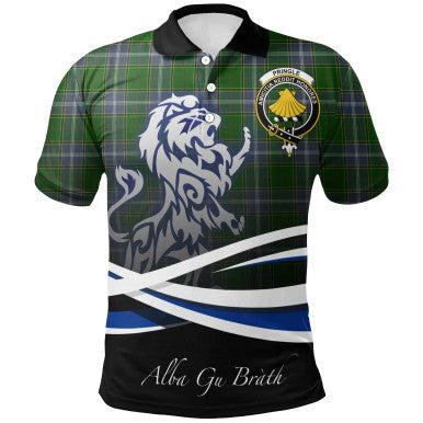 Scottish Pringle Clan Crest Tartan Polo Shirt - Scotland Lion Front Side Tartan Plaid