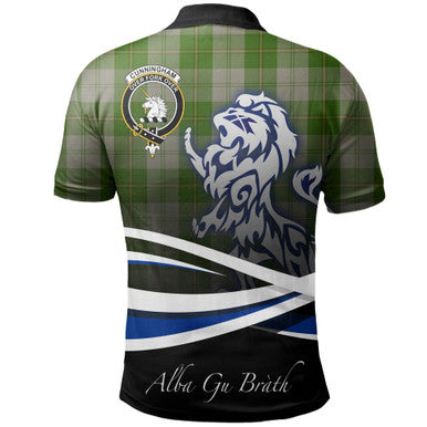 Scottish Cunningham Dress Green Dancers Clan Crest Tartan Polo Shirt - Scotland Lion Back Side Tartan Plaid