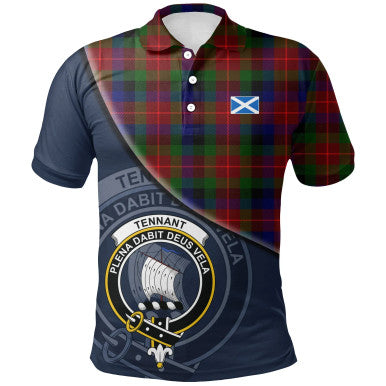 Scottish Tennant Clan Crest Tartan Polo Shirt - Bend Style Front Side Tartan Plaid
