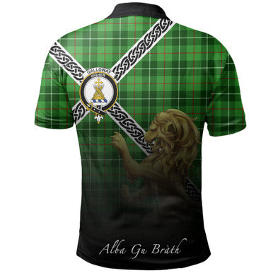 Scottish Galloway District Clan Crest Tartan Polo Shirt - Celtic with Scotland Lion Back Side Tartan Plaid