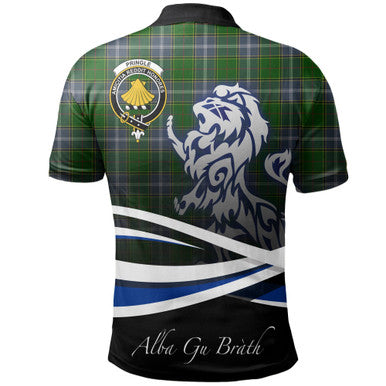 Scottish Pringle Clan Crest Tartan Polo Shirt - Scotland Lion Back Side Tartan Plaid