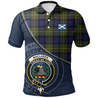 Scottish MacLaren Modern Clan Crest Tartan Polo Shirt - Bend Style Front Side Tartan Plaid