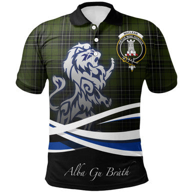Scottish MacLean Hunting Clan Crest Tartan Polo Shirt - Scotland Lion Front Side Tartan Plaid