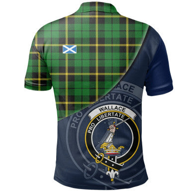 Scottish Wallace Hunting - Green Clan Crest Tartan Polo Shirt - Bend Style Back Side Tartan Plaid