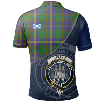 Scottish Strange of Balkaskie Clan Crest Tartan Polo Shirt - Bend Style Back Side Tartan Plaid