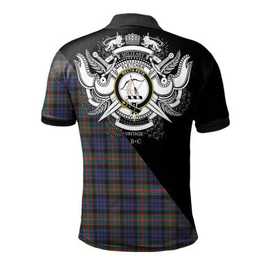 Scottish Macbain Clan Crest Tartan Polo Shirt - Military Logo Back Side Tartan Plaid