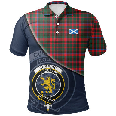 Scottish Cumming Hunting Modern Clan Crest Tartan Polo Shirt - Bend Style Front Side Tartan Plaid