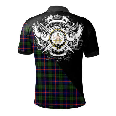 Scottish MacAulay Modern Clan Crest Tartan Polo Shirt - Military Logo Back Side Tartan Plaid
