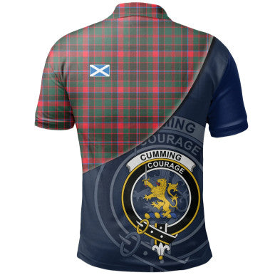 Scottish Cumming Hunting Modern Clan Crest Tartan Polo Shirt - Bend Style Back Side Tartan Plaid
