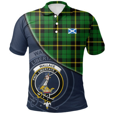 Scottish Wallace Hunting - Green Clan Crest Tartan Polo Shirt - Bend Style Front Side Tartan Plaid