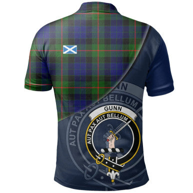 Scottish Gunn Modern Clan Crest Tartan Polo Shirt - Bend Style Back Side Tartan Plaid