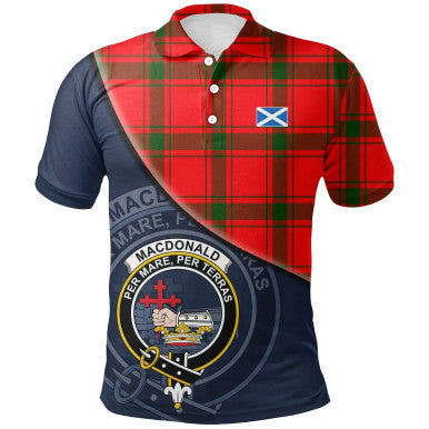 Scottish MacDonald of Sleat Clan Crest Tartan Polo Shirt - Bend Style Front Side Tartan Plaid