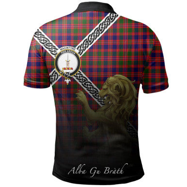 Scottish MacIntyre Modern Clan Crest Tartan Polo Shirt - Celtic with Scotland Lion Back Side Tartan Plaid