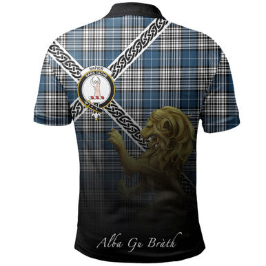 Scottish Napier Modern Clan Crest Tartan Polo Shirt - Celtic with Scotland Lion Back Side Tartan Plaid