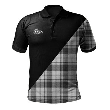 Scottish MacDonald of the Isles Hunting Modern Clan Crest Tartan Polo Shirt - Military Logo Front Side Tartan Plaid
