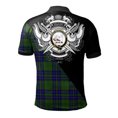 Scottish MacEwan Clan Crest Tartan Polo Shirt - Military Logo Back Side Tartan Plaid