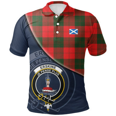 Scottish Erskine Modern Clan Crest Tartan Polo Shirt - Bend Style Front Side Tartan Plaid
