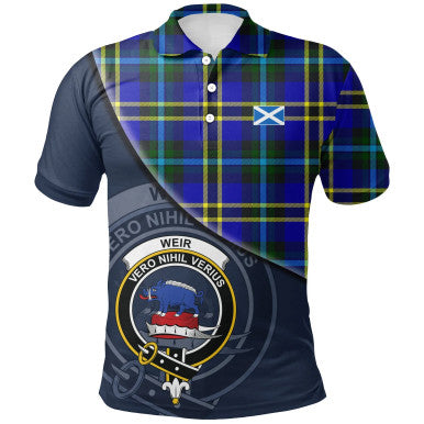 Scottish Weir Modern Clan Crest Tartan Polo Shirt - Bend Style Front Side Tartan Plaid