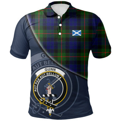 Scottish Gunn Modern Clan Crest Tartan Polo Shirt - Bend Style Front Side Tartan Plaid