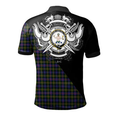 Scottish MacDowall Clan Crest Tartan Polo Shirt - Military Logo Back Side Tartan Plaid