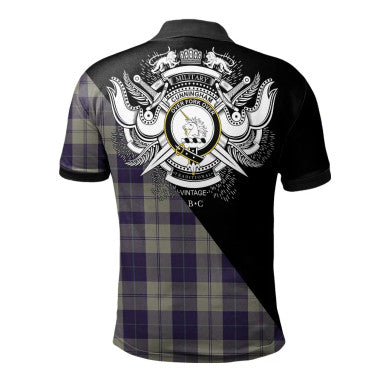 Scottish MacFarlane Black & White Clan Crest Tartan Polo Shirt - Military Logo Back Side Tartan Plaid