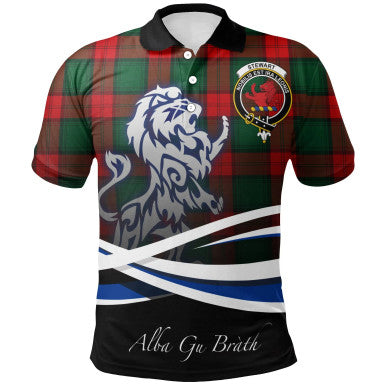 Scottish Stewart Atholl Modern Clan Crest Tartan Polo Shirt - Scotland Lion Front Side Tartan Plaid