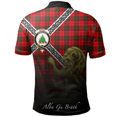 Scottish Grant Modern Clan Crest Tartan Polo Shirt - Celtic with Scotland Lion Back Side Tartan Plaid
