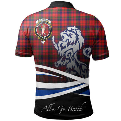 Scottish Robertson Modern Clan Crest Tartan Polo Shirt - Scotland Lion Back Side Tartan Plaid