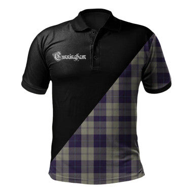 Scottish MacFarlane Black & White Clan Crest Tartan Polo Shirt - Military Logo Front Side Tartan Plaid