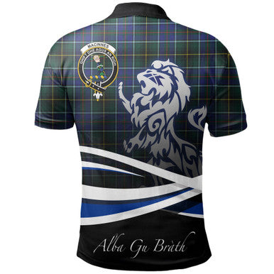 Scottish MacInnes Modern Clan Crest Tartan Polo Shirt - Scotland Lion Back Side Tartan Plaid