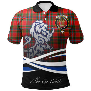 Scottish Drummond of Perth Clan Crest Tartan Polo Shirt - Scotland Lion Front Side Tartan Plaid