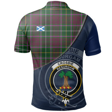 Scottish Crosbie Clan Crest Tartan Polo Shirt - Bend Style Back Side Tartan Plaid