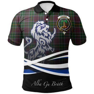 Scottish Crosbie Clan Crest Tartan Polo Shirt - Scotland Lion Front Side Tartan Plaid