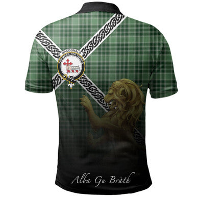 Scottish MacDonald Lord of the Isles Hunting Clan Crest Tartan Polo Shirt - Celtic with Scotland Lion Back Side Tartan Plaid