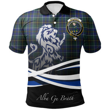 Scottish MacInnes Modern Clan Crest Tartan Polo Shirt - Scotland Lion Front Side Tartan Plaid