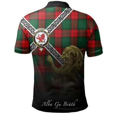 Scottish Stewart Atholl Modern Clan Crest Tartan Polo Shirt - Celtic with Scotland Lion Back Side Tartan Plaid