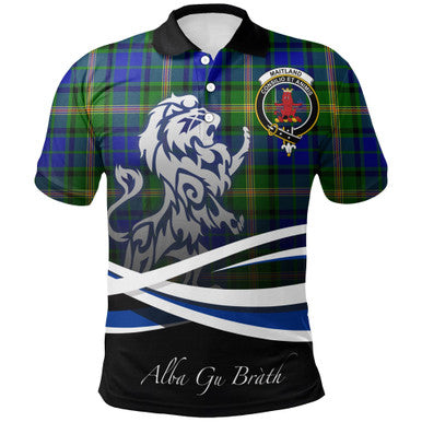 Scottish Maitland Clan Crest Tartan Polo Shirt - Scotland Lion Front Side Tartan Plaid