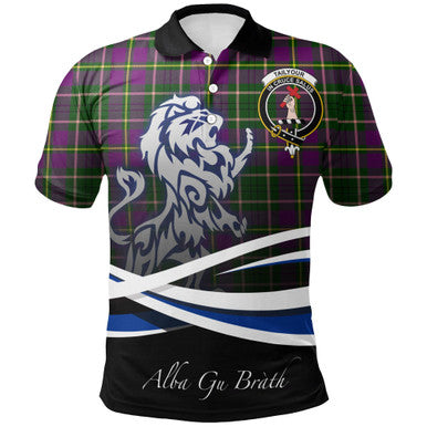 Scottish Tailyour Clan Crest Tartan Polo Shirt - Scotland Lion Front Side Tartan Plaid