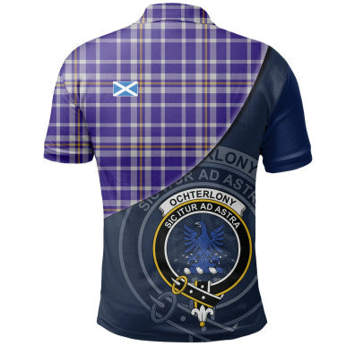 Scottish Ochterlony Clan Crest Tartan Polo Shirt - Bend Style Back Side Tartan Plaid