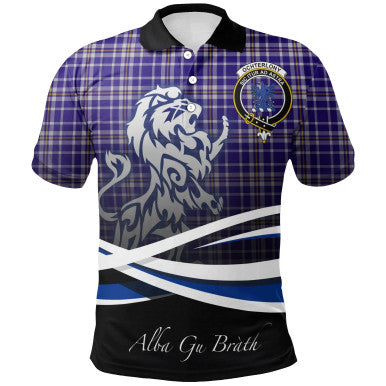 Scottish Ochterlony Clan Crest Tartan Polo Shirt - Scotland Lion Front Side Tartan Plaid
