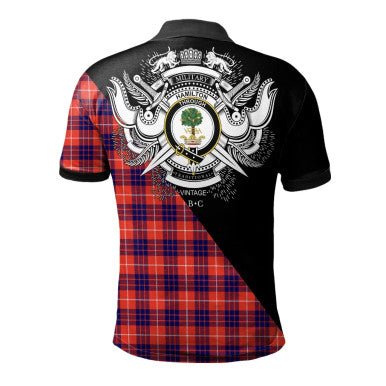Scottish MacIntyre Modern Clan Crest Tartan Polo Shirt - Military Logo Back Side Tartan Plaid