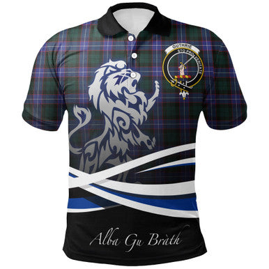 Scottish Guthrie Modern Clan Crest Tartan Polo Shirt - Scotland Lion Front Side Tartan Plaid