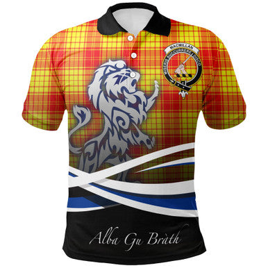 Scottish MacMillan Clan Crest Tartan Polo Shirt - Scotland Lion Front Side Tartan Plaid