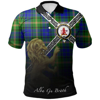 Scottish Maitland Clan Crest Tartan Polo Shirt - Celtic with Scotland Lion Front Side Tartan Plaid