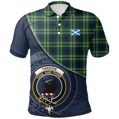 Scottish Tweedside District Clan Crest Tartan Polo Shirt - Bend Style Front Side Tartan Plaid