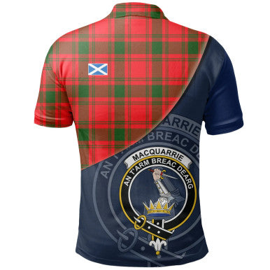 Scottish MacQuarrie Modern Clan Crest Tartan Polo Shirt - Bend Style Back Side Tartan Plaid