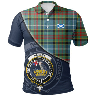 Scottish Paisley District Clan Crest Tartan Polo Shirt - Bend Style Front Side Tartan Plaid