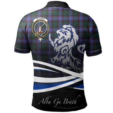 Scottish Guthrie Modern Clan Crest Tartan Polo Shirt - Scotland Lion Back Side Tartan Plaid