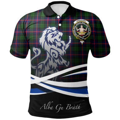 Scottish Urquhart Modern Clan Crest Tartan Polo Shirt - Scotland Lion Front Side Tartan Plaid