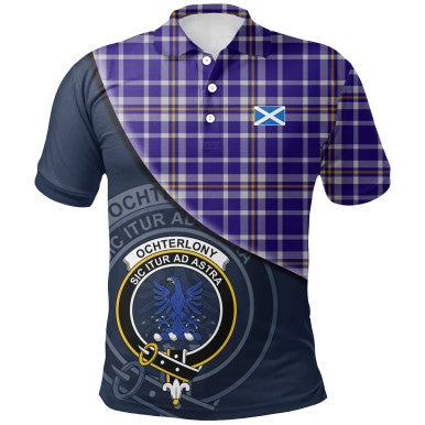 Scottish Ochterlony Clan Crest Tartan Polo Shirt - Bend Style Front Side Tartan Plaid